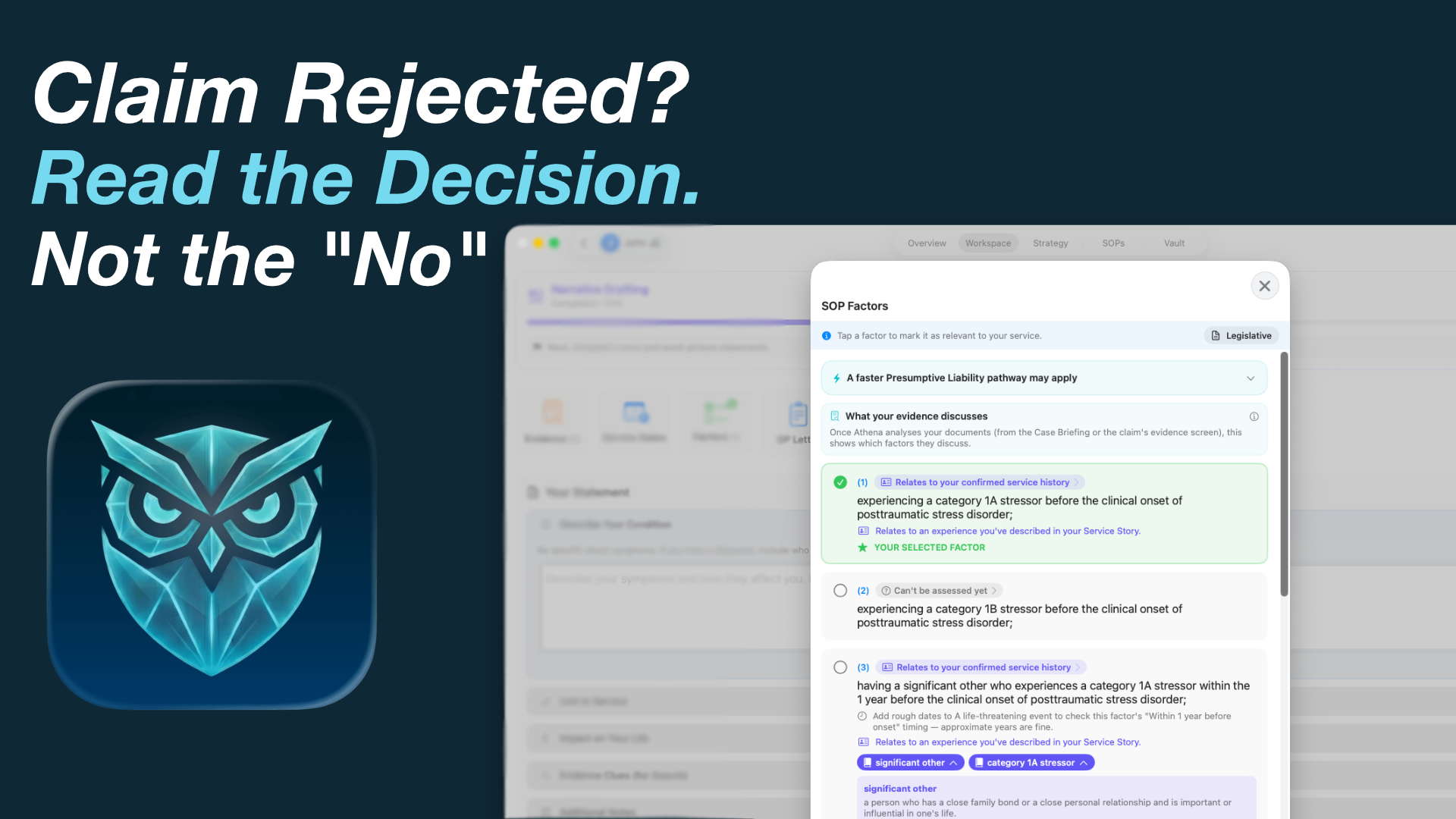 Athena SOP factor matching screen — closing the evidence gap after a DVA rejection
