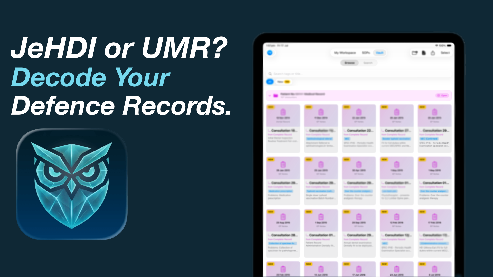 Athena reading and tagging a Defence JeHDI/UMR export into a searchable vault