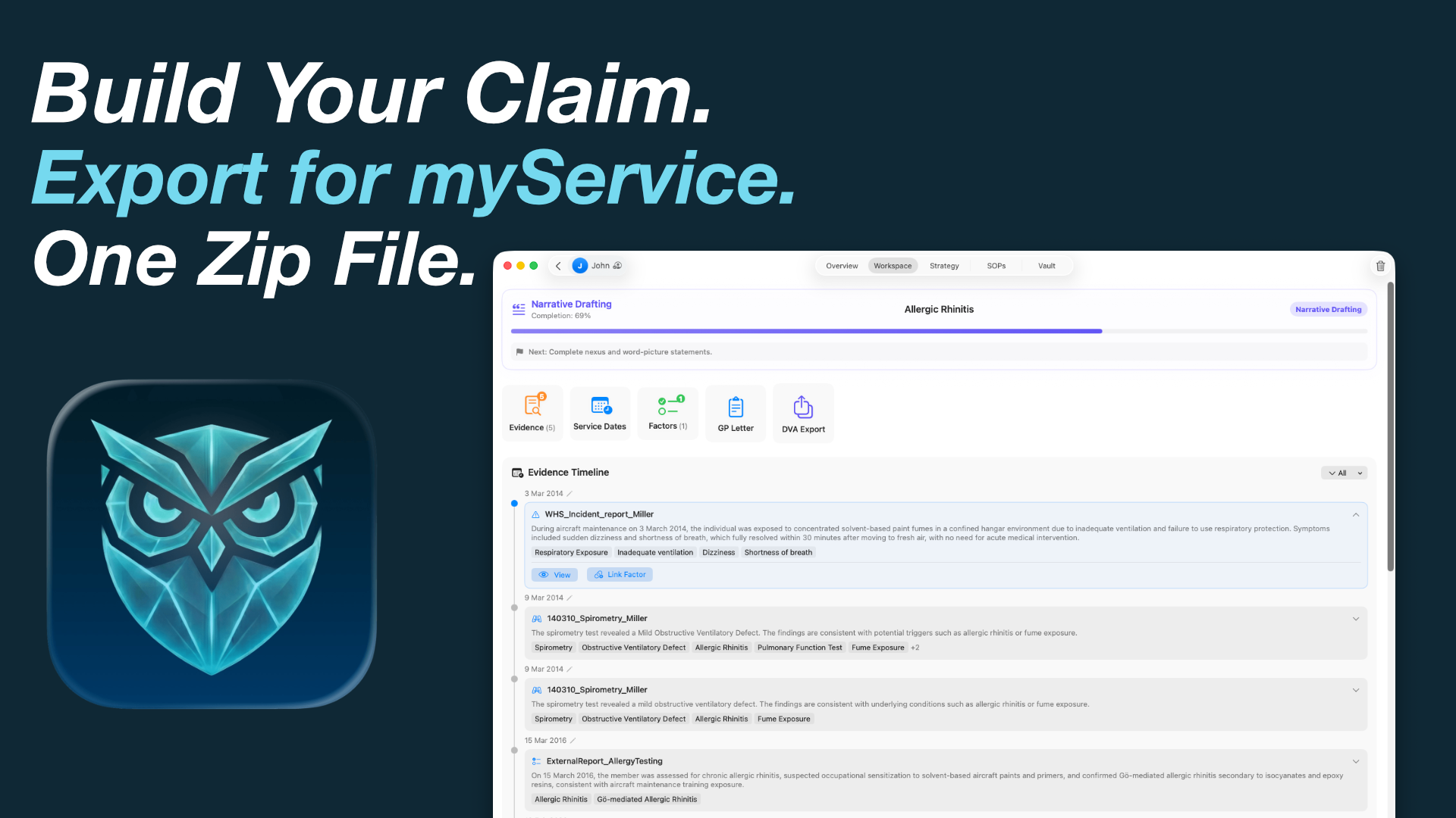Athena claim export ready for DVA myService — structured Zip pack with attached evidence
