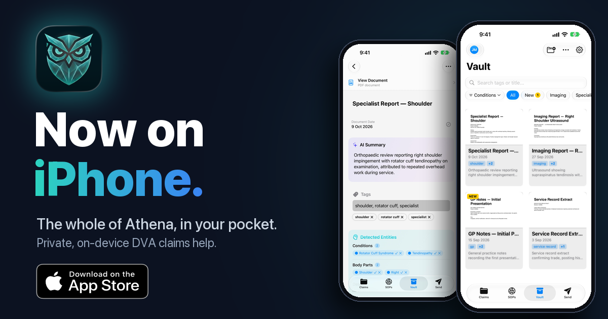 Athena running on iPhone: the Evidence Vault and a tagged specialist report