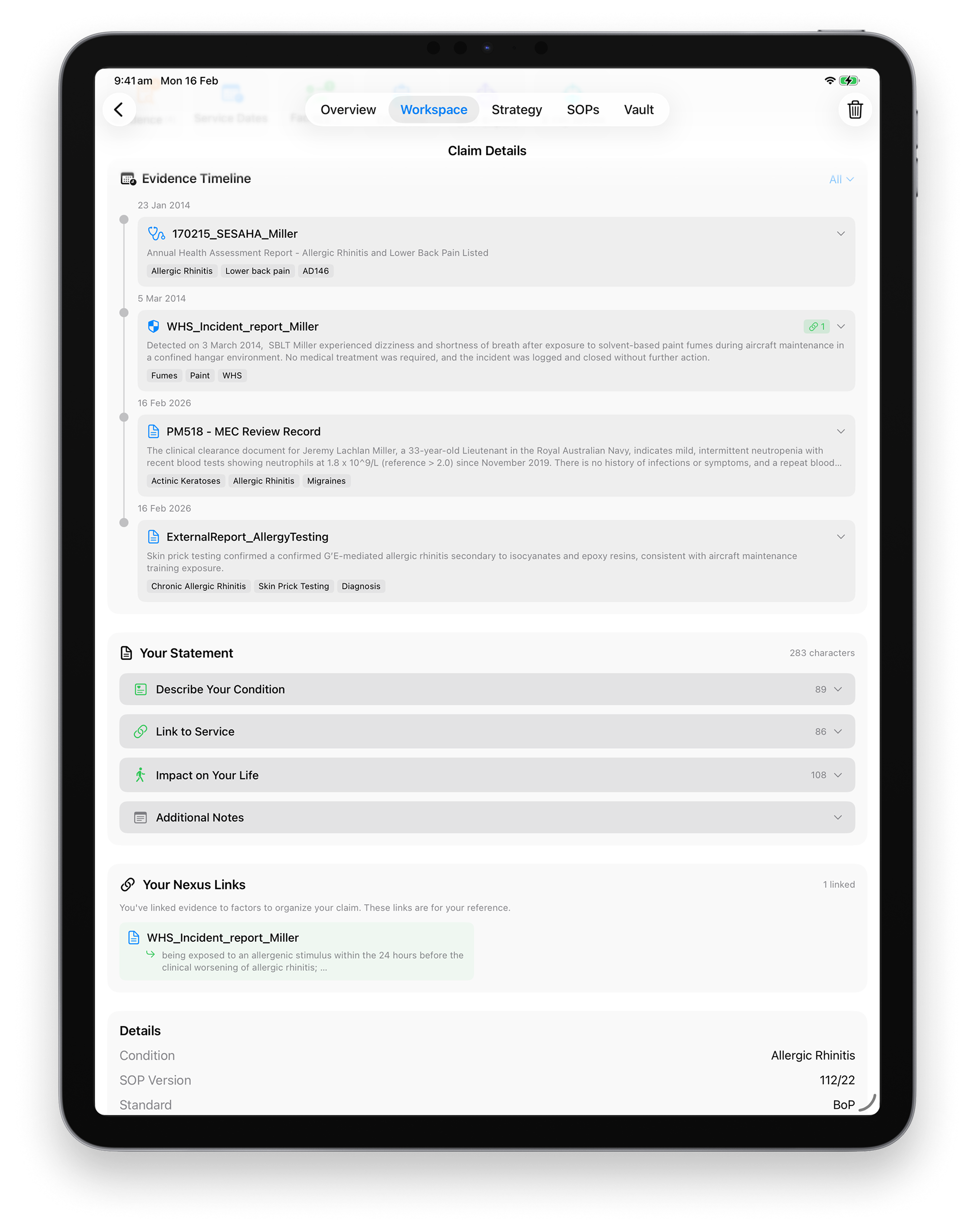Evidence Details on iPad