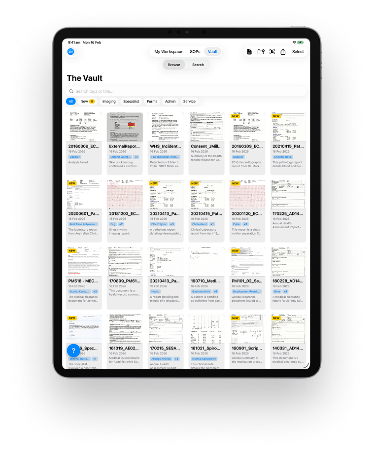 Evidence Vault Interface on iPad