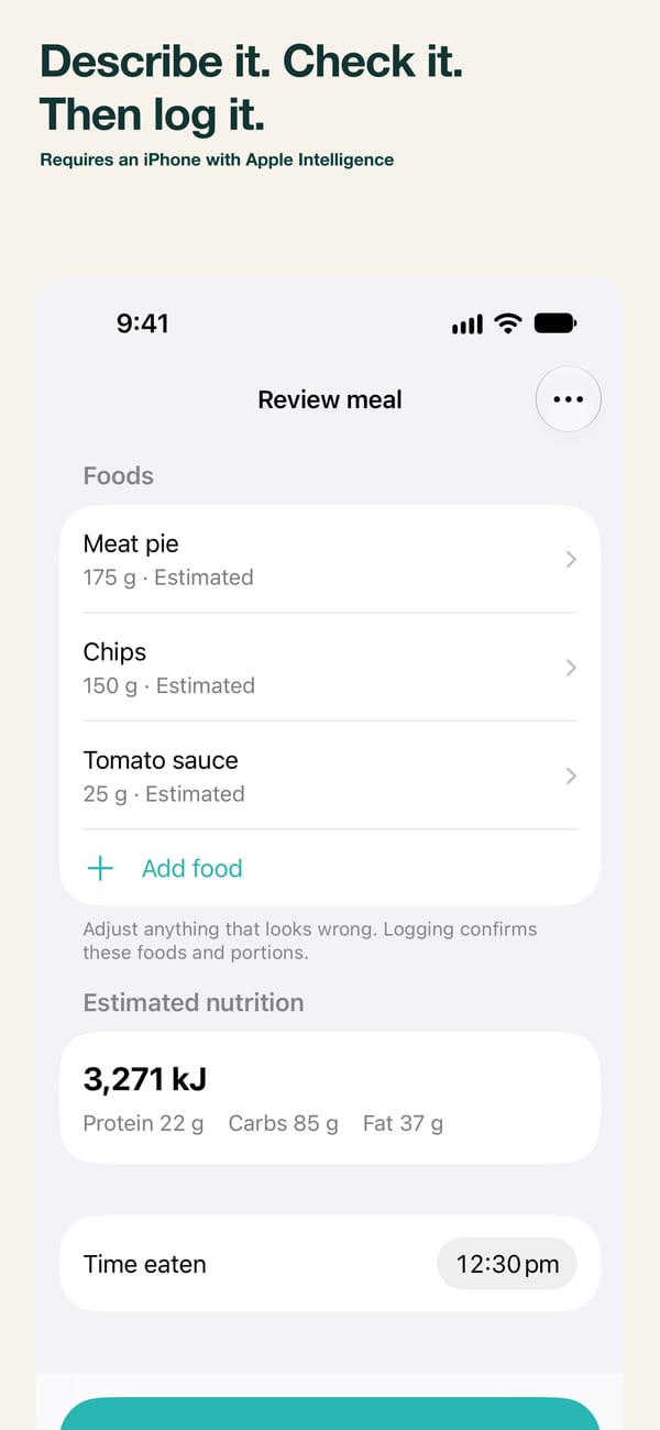Reviewing a described meal food by food before logging