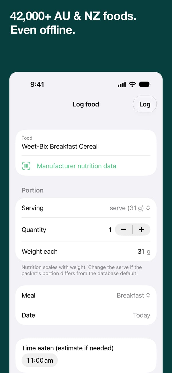 An offline barcode result showing a packaged food's nutrition panel